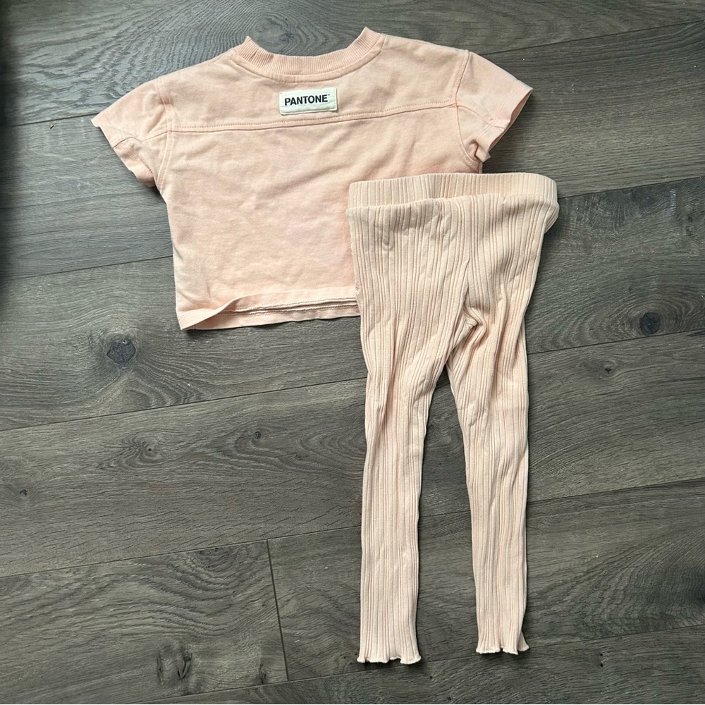 Sold xlist H&M Pink Coral Peach Pantone T-Shirt and Leggings Set 3T - Picture 8 of 8
